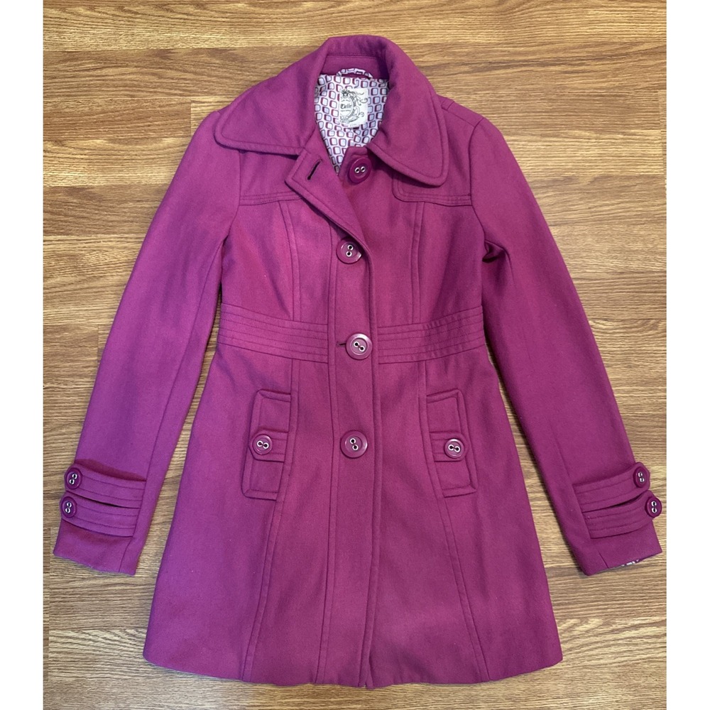 Tulle Anthropologie Magenta Purple Wool Blend Pea Coat Size XS